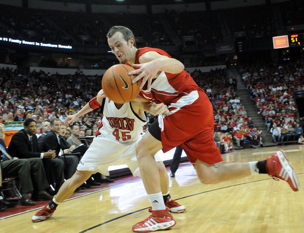 Joe Darger and John Clifford of SUU fight for a ...