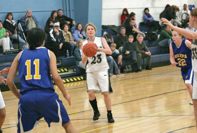 Lake Mead's Emily Dean looks to shoot during a home game against Moapa Valley.