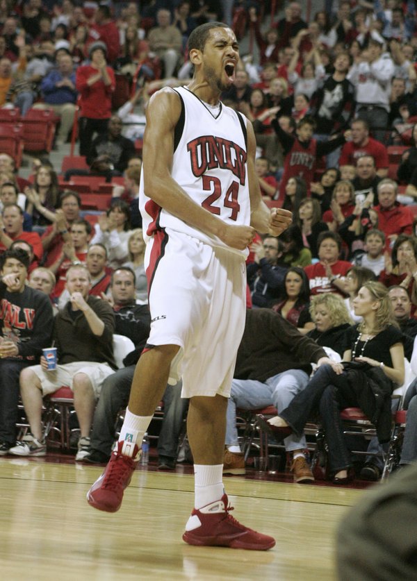 UNLV guard Rene Rougeau reacts to a basket and foul ...
