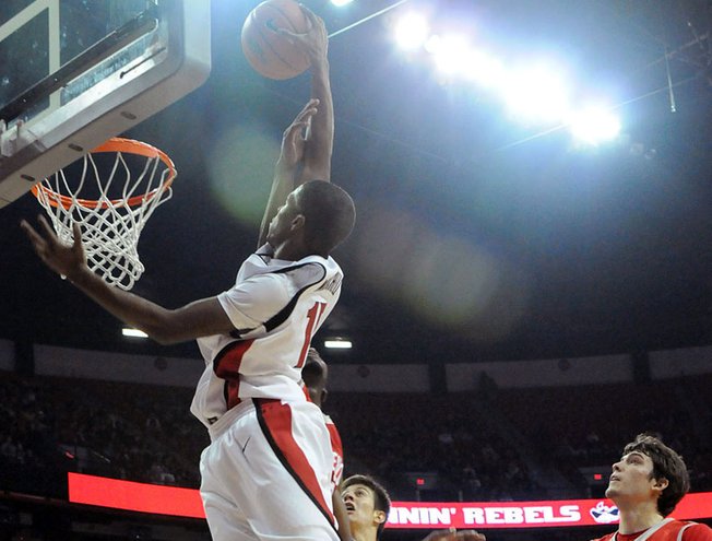 UNLV's DeShawn Mitchell throws down a dunk in the first half of the Rebels' 60-58 win over New Mexico in January at Thomas & Mack Center.