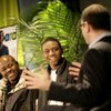 Soulja Boy (center) and his manager, Michale Croom (left), talk to Bill Werde, editorial director at Billboard magazine, about how they have used the Internet to build the Soulja Boy brand.