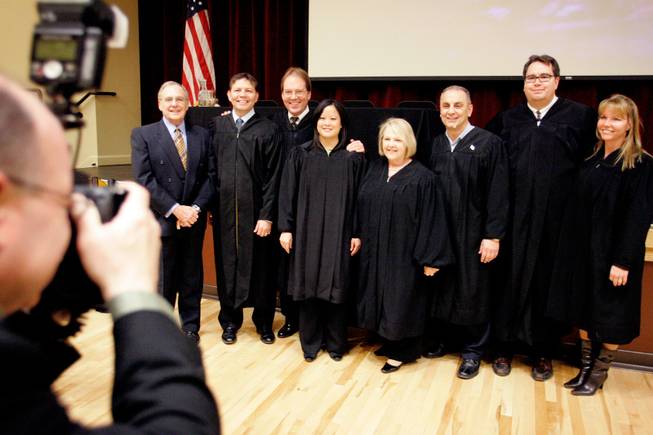 Las Vegas Municipal Court judges have a group photo taken before Mayor Oscar Goodman's 2009 State of the City address at the Fifth Street School in downtown Las Vegas.