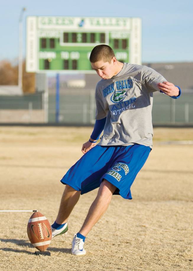 Green Valley High junior kicker Nolan Kohorst practices last week in preparation for a national kicking combine Saturday and Sunday at UNLV.
