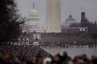 People gather on the National Mall during the 