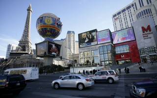 The JumboTron outside Planet Hollywood displayed President Barack Obama's inauguration Tuesday morning on the Las Vegas Strip.