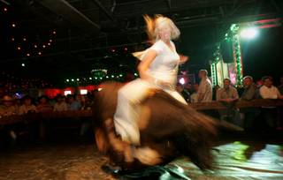 Sarah Ehlers competes Thursday in the mechanical bull riding contest Man vs. Machine at Stoney's Rockin' Country, 9151 Las Vegas Blvd. 