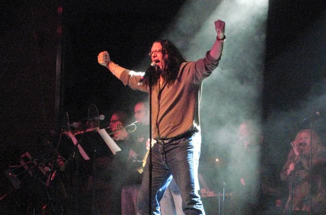 Penn Jillette performs The Beatles' "Come Together" with the Lon Bronson All-Star Band at Green Valley Ranch on Jan. 29, 2009. 