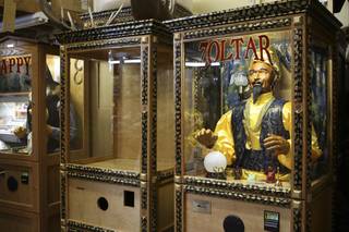A famous Zoltar fortune teller machine with eye, mouth, head and arm movement is completed and ready for purchase at Characters Unlimited in Boulder City.