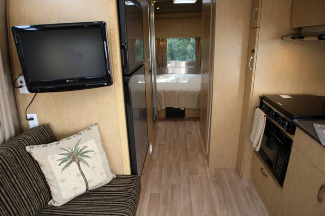 Inside view: The interior of a 25-foot Airstream Flying Cloud travel trailer is shown at the Las Vegas Kampgrounds of America at Circus Circus. 