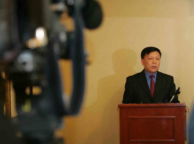 Wang Xinping, Deputy Consul General of The People's Republic of China in San Francisco, speaks during a media briefing Thursday at the Hilton Garden Inn.
