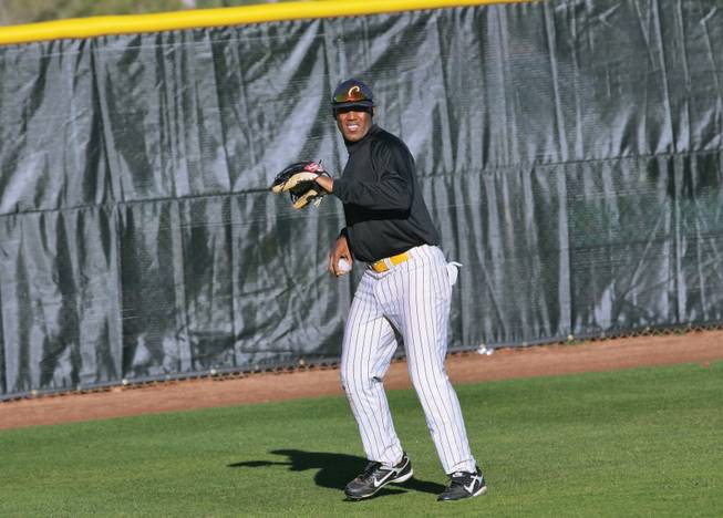 College of Southern Nevada outfielder Marvin Campbell practices at CSN's Morse Stadium in Henderson.
