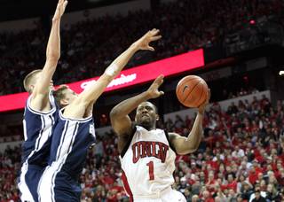 Wink Adams takes it up against BYU at the Thomas & Mack Center on Feb. 21, 2009. UNLV pulled off the season sweep of the Cougars with a 75-74 win.
