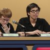 Palo Verde senior Thomas Cole continues working as Kian Ameli, right, answers a math question during the Varsity Quiz finals Monday afternoon at Vegas PBS studios.