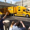 Race fans cheer as NASCAR car haulers parade down the Strip Thursday. Racers compete in the 2009 Shelby 427 NASCAR Sprint Cup Series race at the Las Vegas Motor Speedway Sunday.