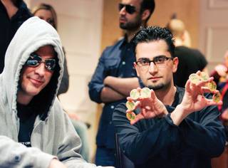 Phil Laak, left, and Antonio Esfandiari pose at the Palms during a break in filming for the second season of High Stakes Poker, a show that's now in its sixth season.