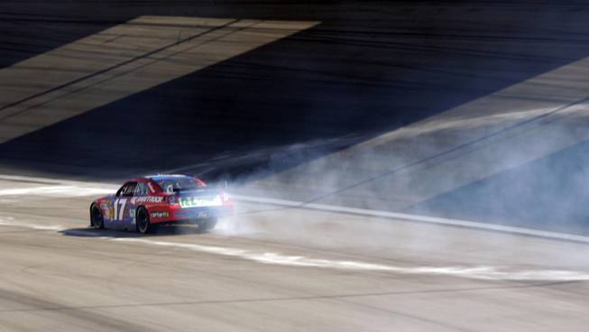Matt Kenseth (17) is forced to drop out after suffering engine problems during the 2009 Shelby 427 NASCAR Sprint Cup Series race at the Las Vegas Motor Speedway on Sunday.