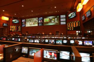 The sports book at the M Resort on Sunday before doors were opened to the public. 