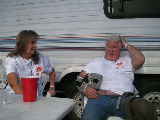 Barbara and Chuck Trickle (the brace is for an injured right shoulder) relax at LVMS.