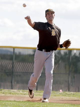 Bonanza High School baseball player Kris Bryant throws the ball during practice at the school Tuesday, March 2, 2010. 