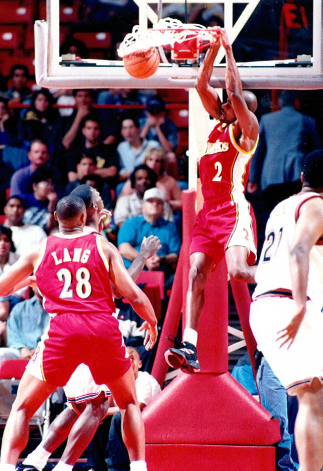 Stacey Augmon during his time with the Atlanta Hawks. Augmon went on to get drafted in the first round of the NBA drafted after helping take the Rebels to two straight Final Four appearances. 