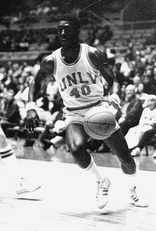 Ricky Sobers drives to the basket. Sobers is one of the first Rebels to gain national prominence in the basketball ranks. 