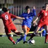 Bishop Gorman's Khachira Tugas, center, dribbles the ball between two Arbor View defenders, Ashlea Andrade, left, and Dakota Olson during Sunset Regional semifinals at the Bettye Wilson Soccer Complex on Thursday.