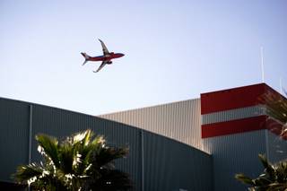 A Southwest Airlines airplane, taking off from McCarran International Airport, flies over the UNLV campus on Thursday, March 5, 2009. 
