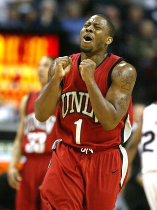 UNLV guard Wink Adams reacts to picking up a foul in their game against San Diego State at the Mountain West Conference basketball championships Thursday.  San Diego State won the game 71-57. 