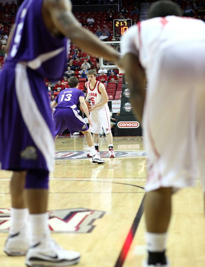 Luka Drca waits for the defense as Utah takes on TCU Thursday in the Mountain West Conference tournament at the Thomas & Mack Center on Thursday, March 12, 2009. 