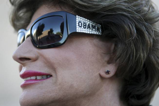 Rep. Shelley Berkley, D-Nev., shows her support in October during the presidential campaign with a pair of sunglasses she says were a gift from the House speaker.