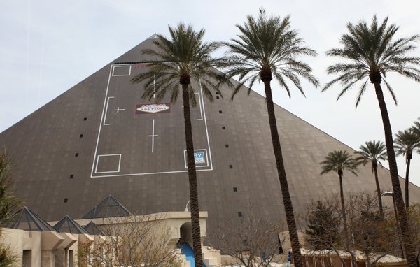 The new ad on the side of the Luxor, designed ...