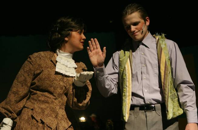 Theater students from The Meadows School Tyler Fitzgerald, right, and Chloe Weise perform on stage during a dress rehearsal of the musical "Barnum" at the Wanda Lamb Peccole Center for the Arts.