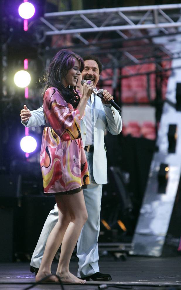 Britain's Joss Stone and Tom Jones perform on stage during ...