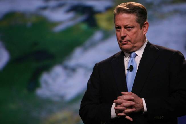 Former Vice President Al Gore speaks at the International CTIA Wireless show in Las Vegas. Gore says government investment in green infrastructure projects, including creation of a "smart," energy efficient electricity grid, will create jobs and help address the threat of climate change.
