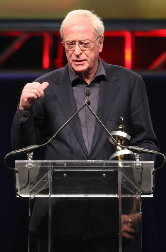 Michael Caine, recipient of the Lifetime Achievement Award, speaks during the ShoWest Awards at Paris Las Vegas on April 2, 2009.