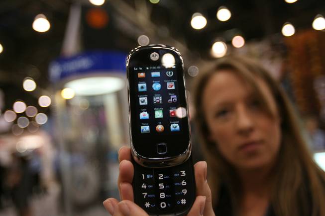 Motorola's newest handset, the Evoke Q4A, is on display Thursday at 2009 CTIA Wireless at the Las Vegas Convention Center.