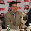 Findlay Prep coach Mike Peck in a press conference after guiding the Pilots to a 74-66 victory over Oak Hill Academy in the final of the ESPN RISE National High School Invitational at Georgetown Prep. Peck improved to 65-1 in two seasons coaching the Pilots.