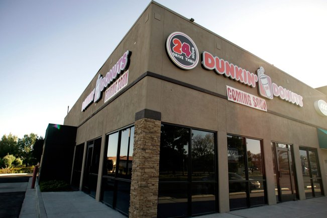Freshly built: Work stopped on a Dunkin’ Donuts franchise on Sahara Avenue near Fort Apache Road. 