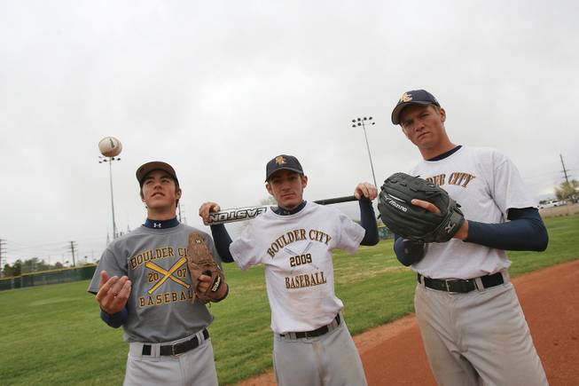 Boulder City High's Adam Eudy, left, Trevor Messina and Shane Levin, now seniors, have been playing together since Little League.