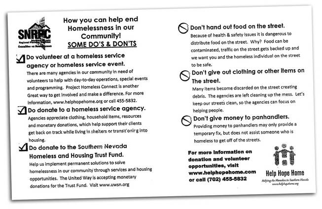 Homeless advocates say police handed them this flier that told people what they should and should not do if they want to "help end homelessness in our community."