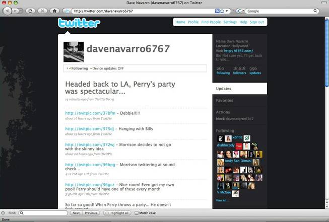 Dave Navarro's Twitter account