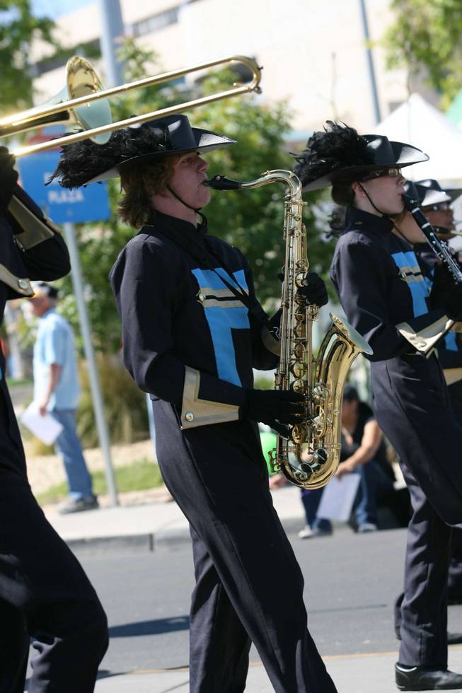 Members of the Basic High marching band perform during Henderson's annual Heritage Parade On Water Street.