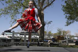 Champion dancer Scotia Tobin, 9, of Satagora, Calif., dances the Blue Bonnets on stage Saturday during the Las Vegas Celtic Society's 2009 Highland Games at Floyd Lamb Park.