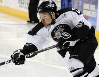 Wranglers veteran Chris Neiszner fired a wrist shot that beats Bakersfield Condors goaltender Yutaka Fukufuji for his second goal of the night during game 7 of the Pacific Division Semifinals at the Orleans Arena on Apr. 22.