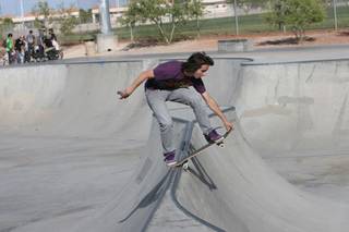 Andrew Tomich, 17, skates at Doc Romeo Park in Las Vegas on April 25.