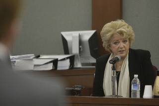 Carolyn Goodman, president and founder of the Meadows School and wife of Las Vegas Mayor Oscar Goodman, testifies on behalf of Meadows Headmaster Henry Chanin during a trial in District Court Monday, April 26, 2010. Chanin is suing drug companies in the first trial linked to the hepatitis C outbreak in the Las Vegas Valley.