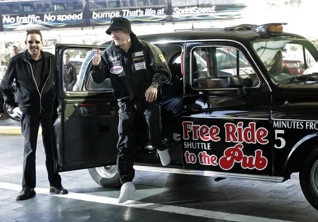 Boxer Ricky Hatton, of Britain, arrives in a London-style taxi at the MGM Grand for his fight against Floyd Mayweather Jr. in December of 2007.