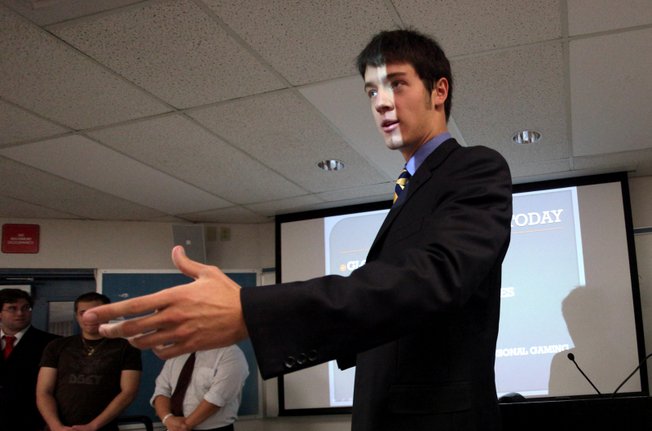 Students in UNLV professor Jeff Voyles' gaming management course were asked to present on the state of the industry as if they were speaking to gaming-related organizations. Here, students acting as Las Vegas Sands executives present their "Venetian Recovery Plan."
