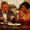 Chef Wolfgang Puck and judge Padma Lakshmi sample food on the first episode of Top Chef: Las Vegas