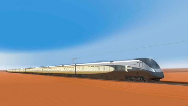 The fully electric DesertXpress trains would reach top speeds of 150 mph and travel 184 miles from Victorville, Calif., to Las Vegas in 84 minutes. 